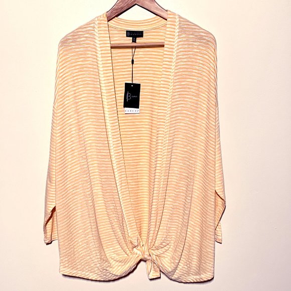 Plus Size Bobeau Cecile Striped Tie Cardigan - Picture 2 of 8